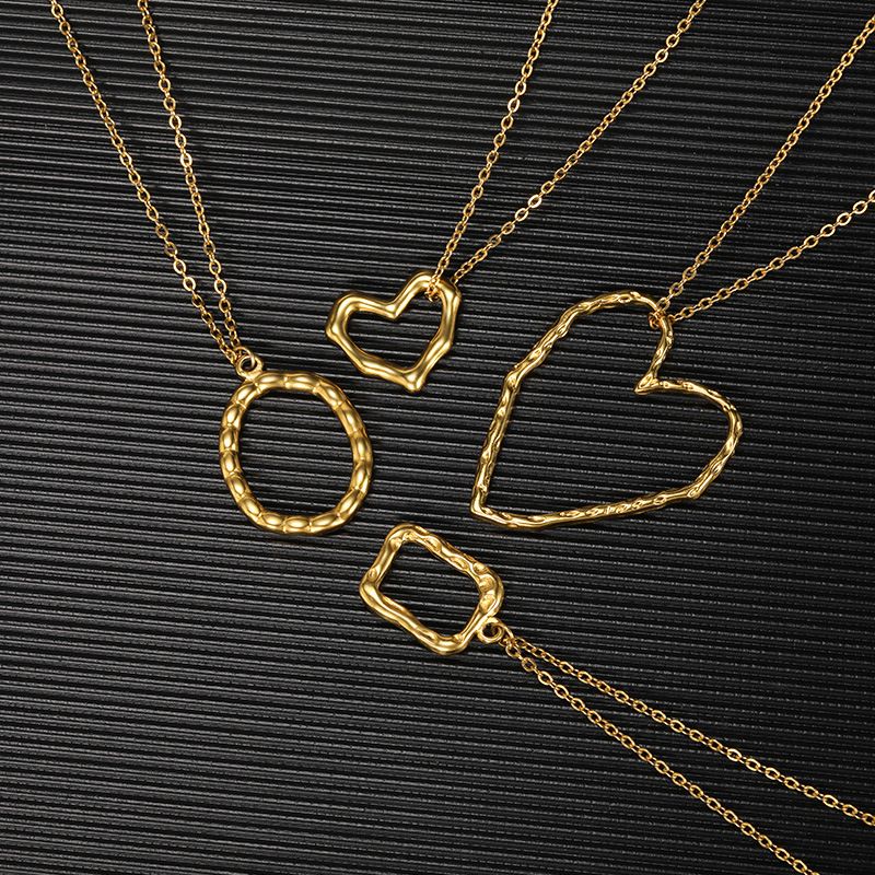 Fashion Heart-shape Pendant Necklace Temperament Irregular Star Men And Women Circle Stainless Steel Necklace