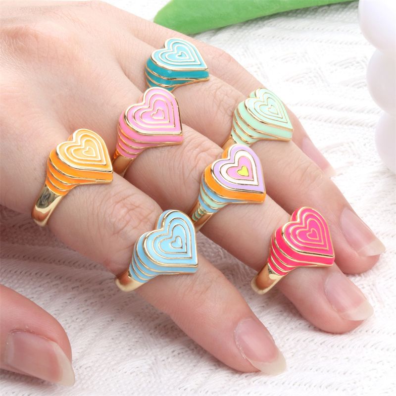 Candy Color Love Enamel Ring Female Fashion Design Drop Oil Forefinger Ring New Fashion Factory In Stock