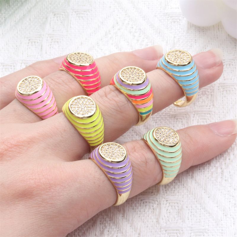 Cute Candy Color Zircon New Trendy Fashion Personality Copper Drip Oil Ring Wholesale