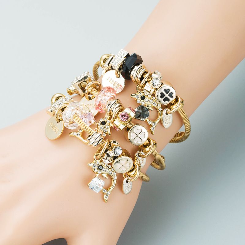 European And American Fashion & Trend Special-interest Design Personalized Diy Multi-element Bracelet Women's Simple Gold Bracelet Wrist Ring Accessories