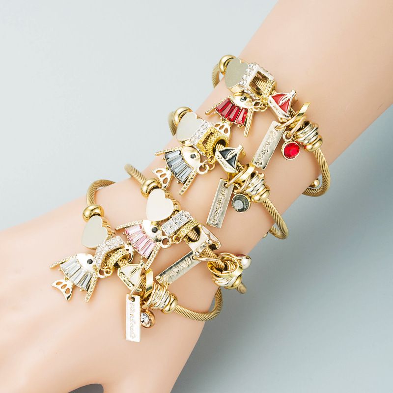 Wholesale Jewelry Fashion Geometric Alloy Titanium Steel Artificial Gemstones 14K Gold Plated Plating Bracelets
