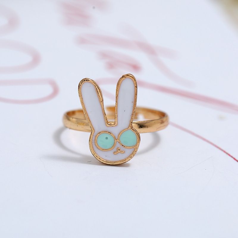 Cute Cartoon Simple Alloy Drip Ring Japan And South Korea Fashion Niche Design Open Bunny Ring