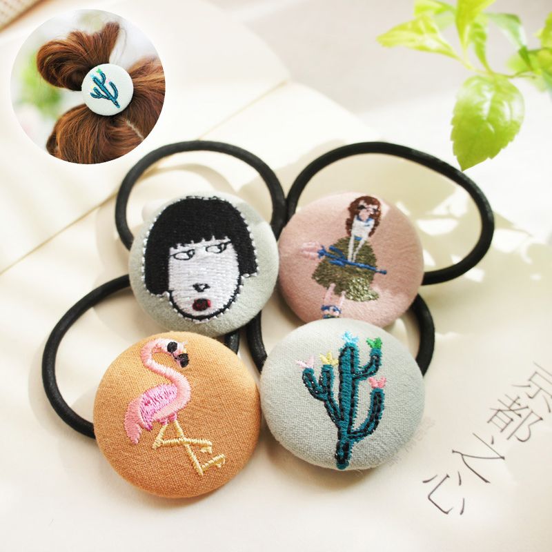 New Children's Hair Rope Cute Embroidered Bag Buckle Children's Hair Tie Wholesale