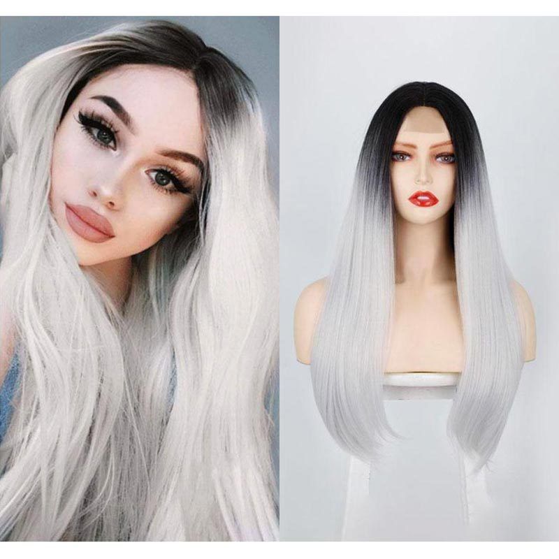 Wig European And American Ladies Wig Long Straight Hair High-temperature Fiber Synthetic Wigs Small Lace Wig Wig One Piece Dropshipping