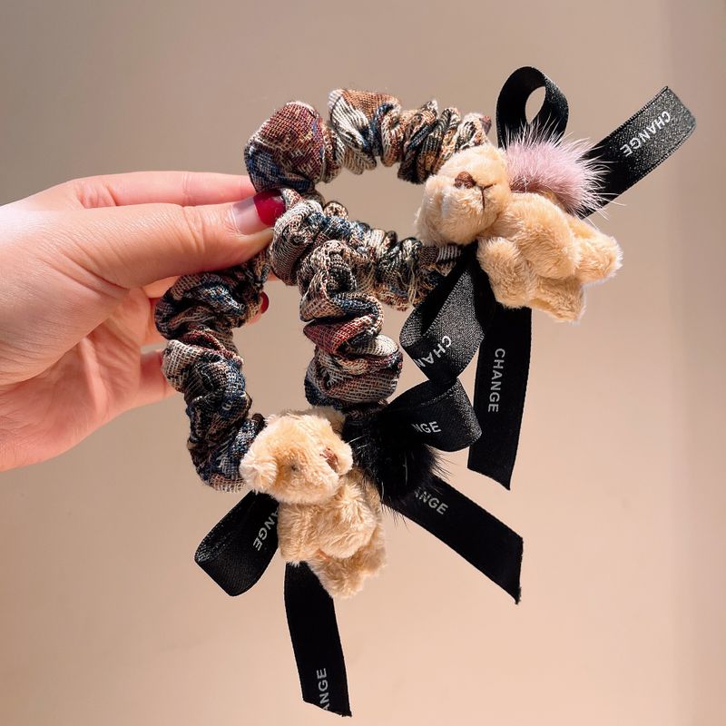 Korean Version Temperament Cute Bear Doll Hair Circle Letter Ribbon Bow Knot Hair Rope Jewelry