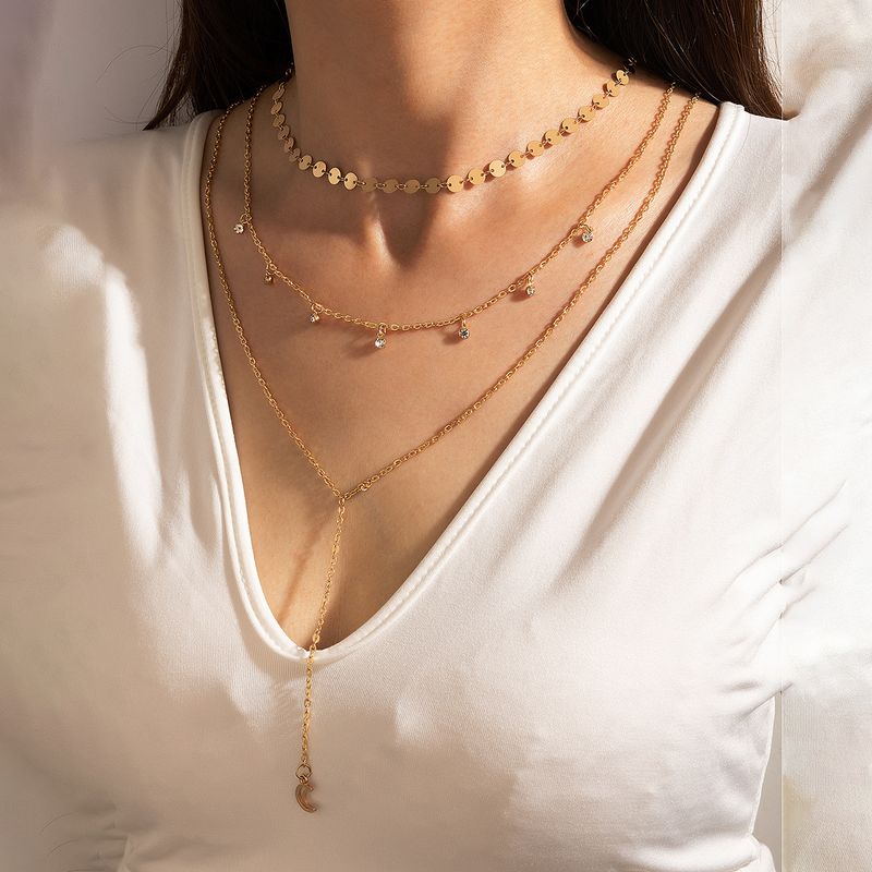 أزياء بسيطة مجوهرات هندسية دائرة قلادة حجر الراين شرابة القمر قلادة قلادة