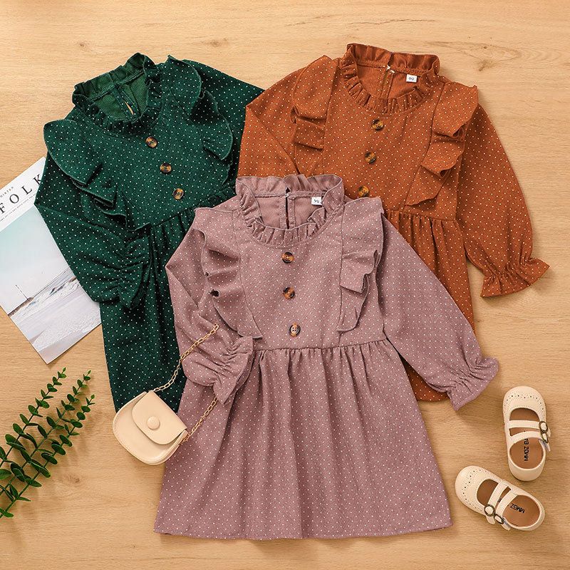 Long-sleeved Flower Collar Dress Solid Color Baby A-line Skirt Foreign Trade Wholesale