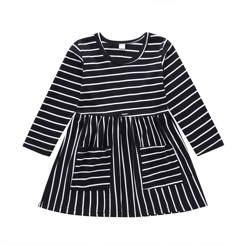 New Striped Long Sleeve Dress Children's Round Neck Dress Skirt Cross-border Casual Skirt