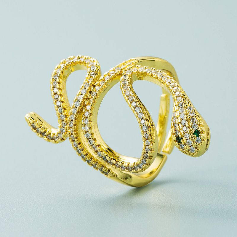 Design Geometric Serpentine Winding Copper Micro-inlaid Zircon Ring Fashion Open Ring