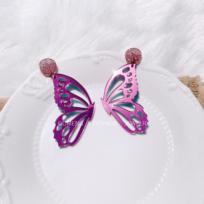 Mode Acryl Neue Ohrringe Links Und Rechts Getrennte Schmetterlingsflügel Hohle Ohrringe