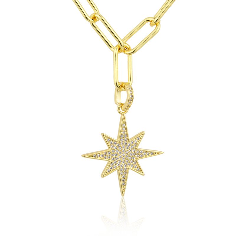 New Hip-hop Personality Star Copper Gold-plated Zirconium Necklace Wholesale