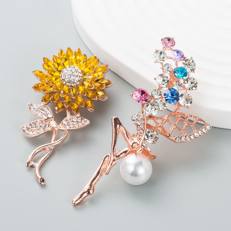 Broche De Girasol Con Diamantes De Imitación De Perlas Coreanas, Accesorios De Broche De Moda Al Por Mayor