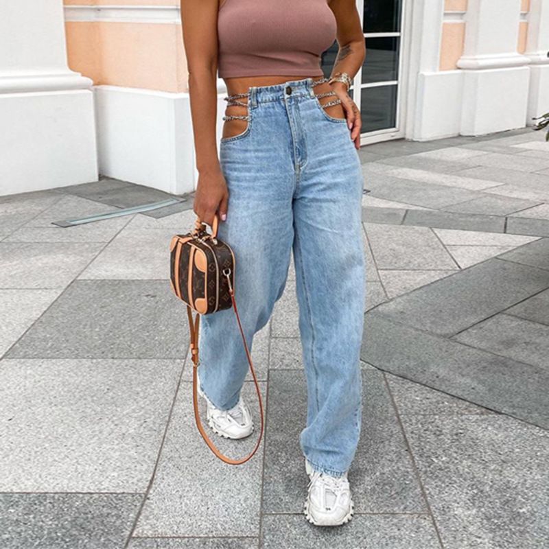 2021 Spring And Summer New Sexy High Waist Chain Jeans Women