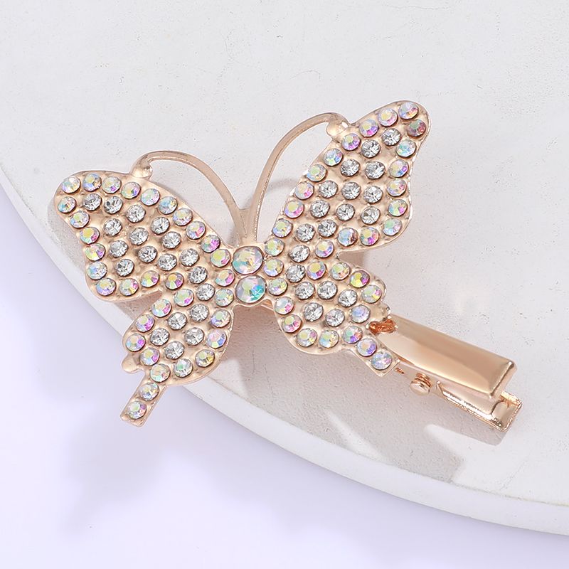 Rose Golden Tide Rhinestone Inlaid Butterfly Shape Hairpin Fashion Lady Hairpin
