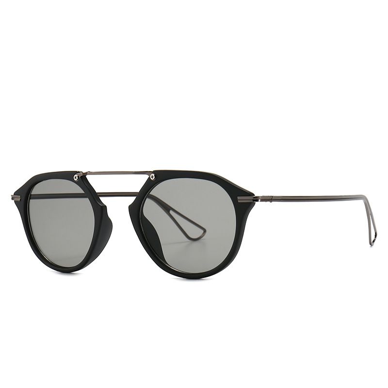 New Style Retro Round Frame Thin Leg Leopard Geometric Sunglasses