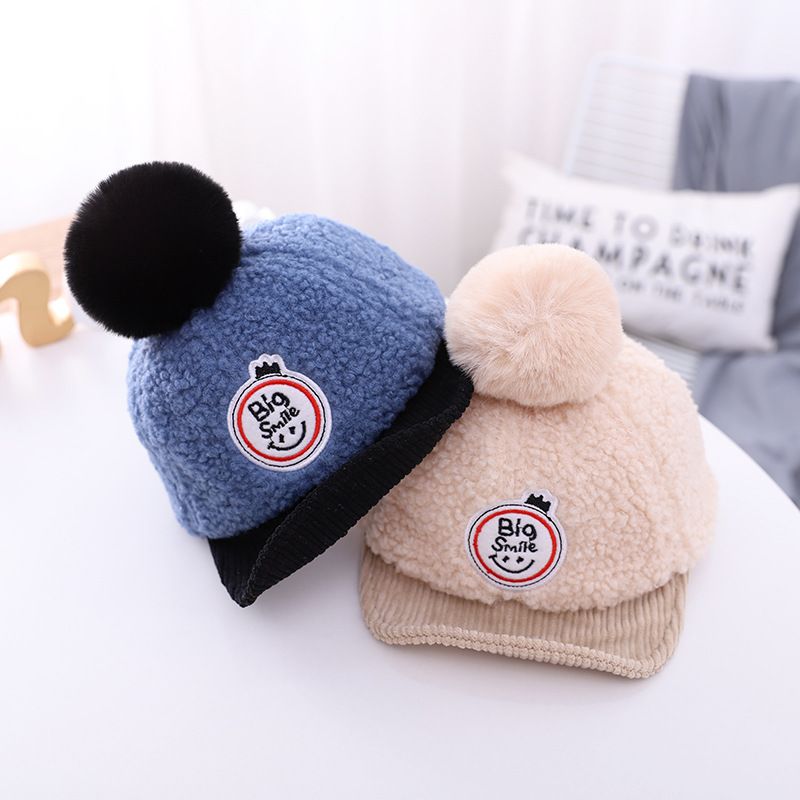 Autumn And Winter New Plush Hats Cute Children Brimmed Letter Caps