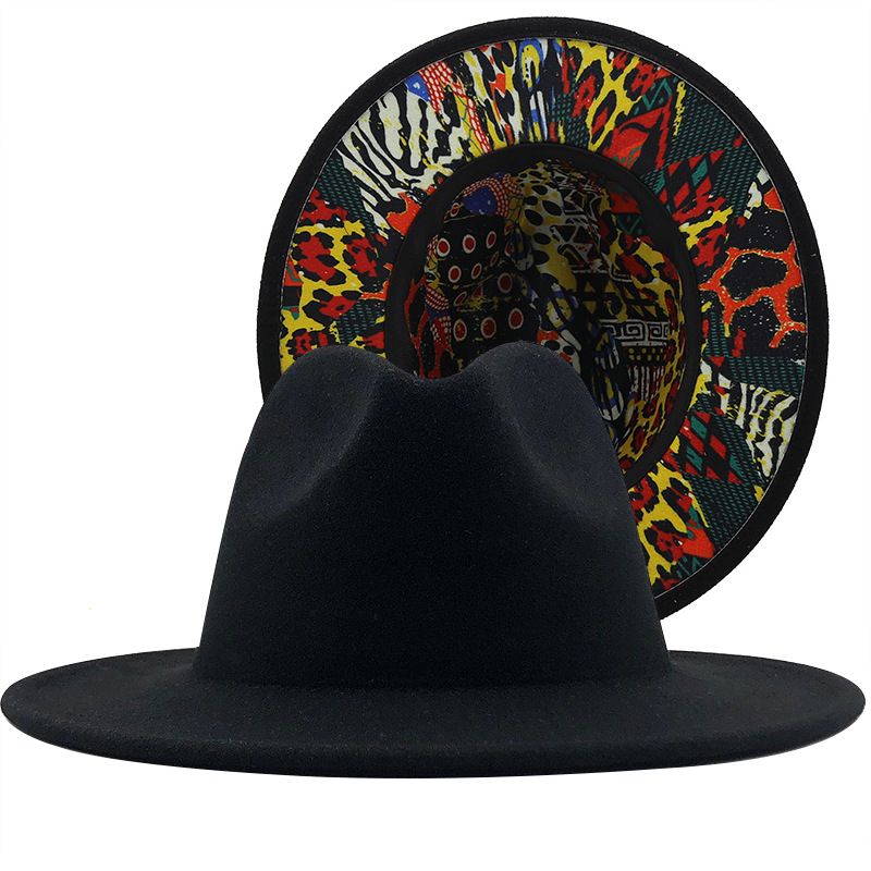 Black Outer Color Leopard Print Jazz Hat Autumn And Winter Warm Felt Hat Fashion Trend Hat