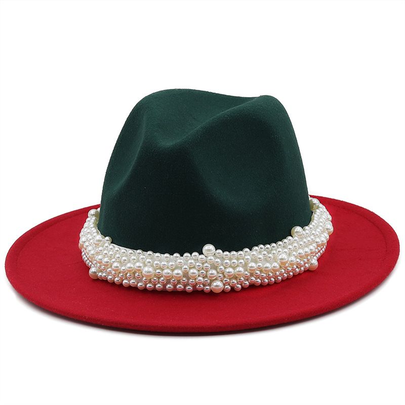 Autumn And Winter New Two-color Woolen Top Hat Pearl Ribbon Accessories Double-sided Color Matching Jazz Hat