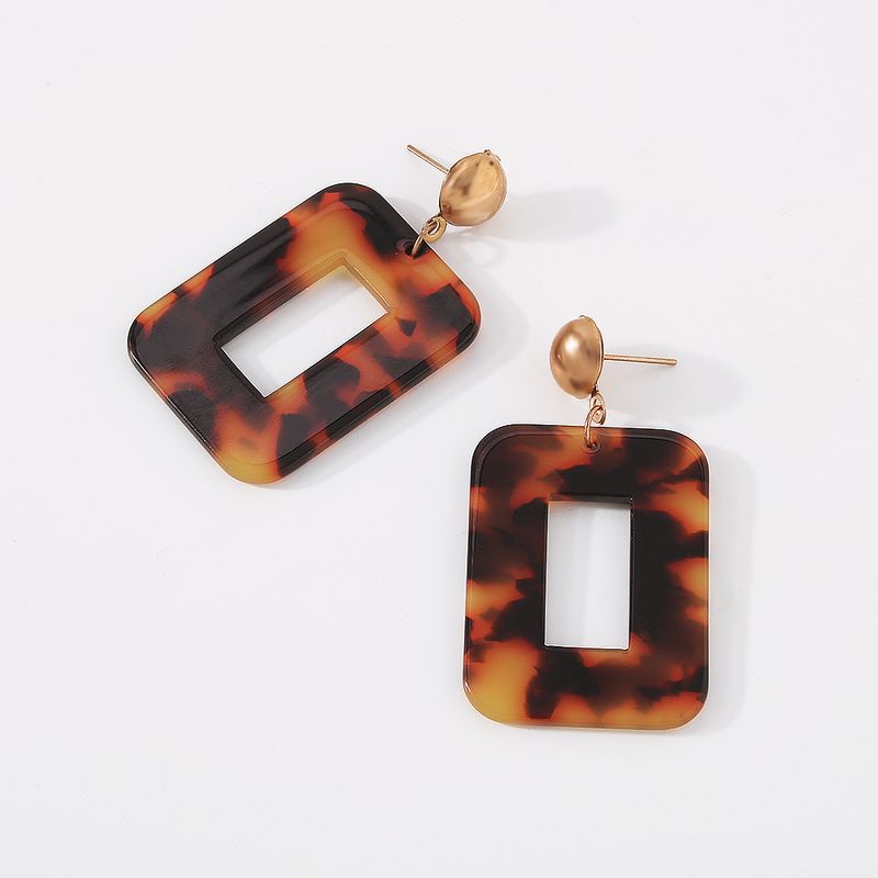 Ethnic Square Hollow Exaggerated Leopard Print Resin Earrings