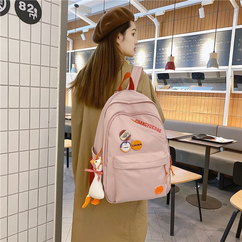 Korean Version Of Simple Backpack College Style Hit Color Cute Schoolbag