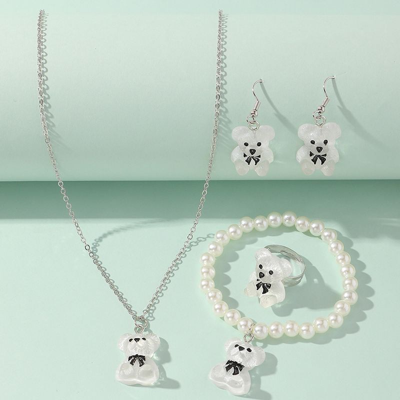 White Resin Pendent Bear 5 Pieces Combination Jewelry