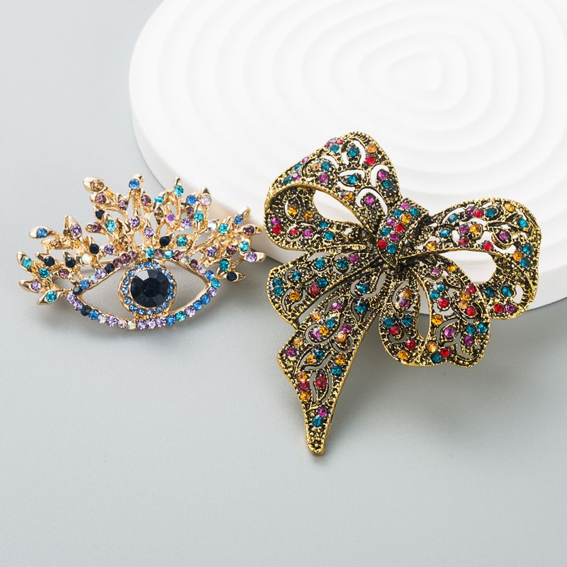 European And American Fashion Color Rhinestone Bow Brooch Cute Brooch Accessories