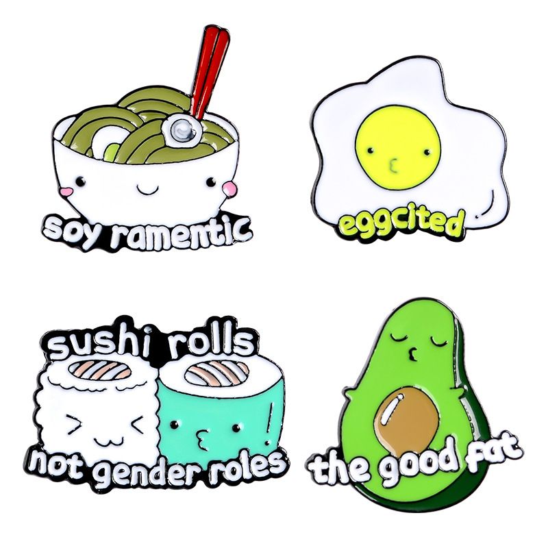 Creative Cartoon English Alphabet Avocado Egg Noodle Sushi Cheese Shape Brooch