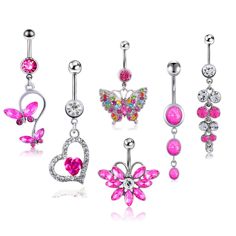 Piercing Multi-combination Pink Butterfly 6-piece Set Belly Button Ring Belly Button
