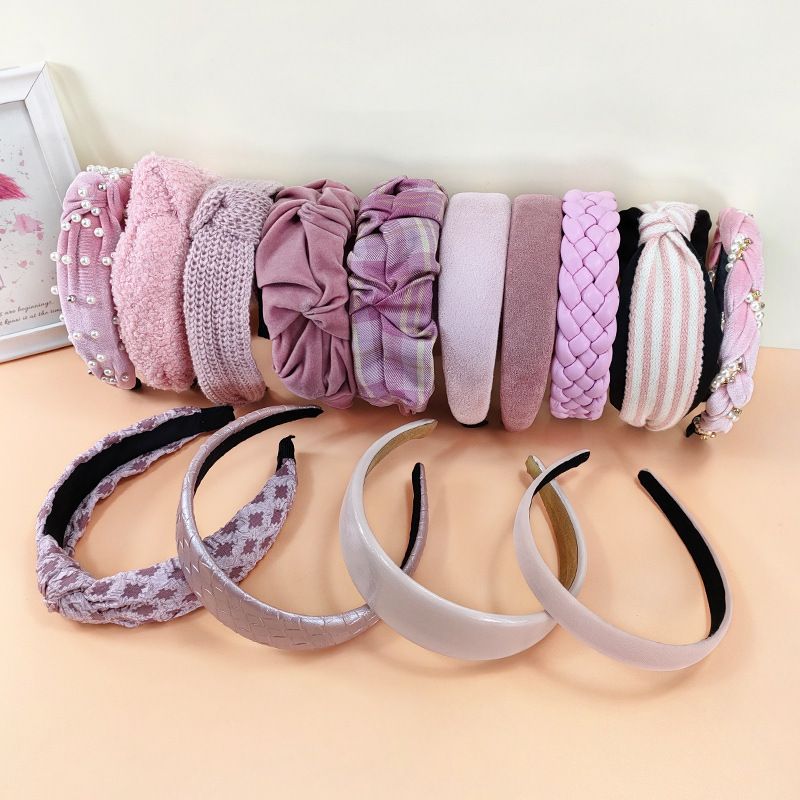 Morandi Pink Series Broad-sided Fabric Knitted Hair Band