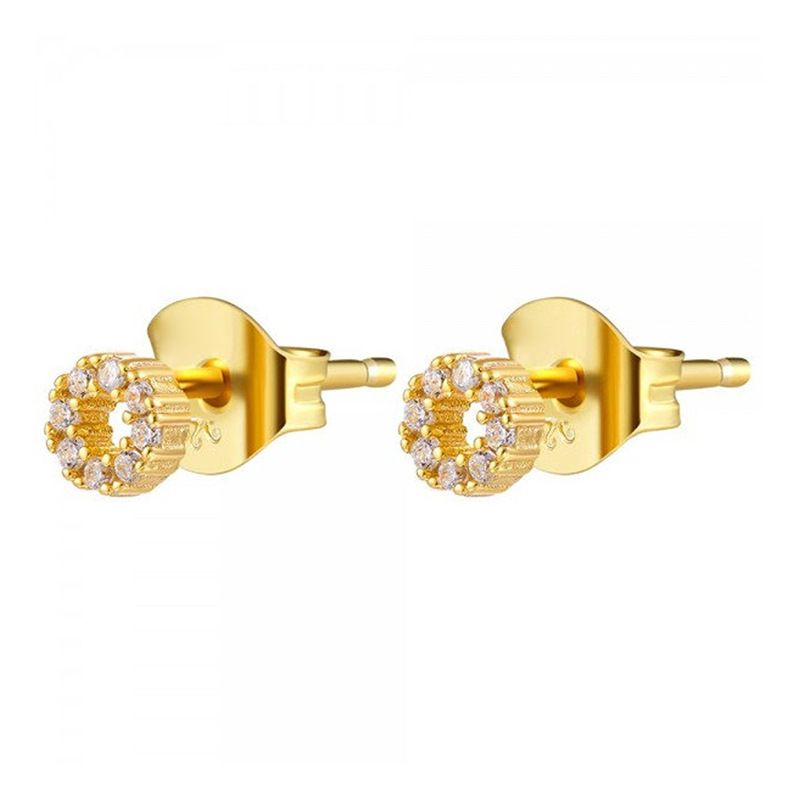 Aretes De Circonitas Con Micro Incrustaciones Redondas De Moda De Círculo Retro Dorado