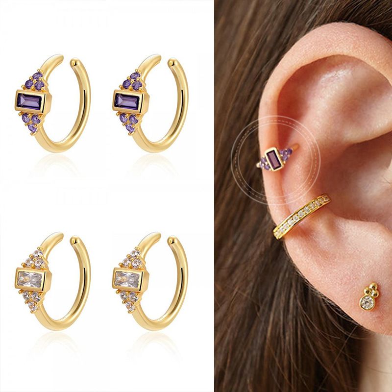 European And American Fashion Temperament Copper Ear Clip Popular Zircon Inlaid Wild 18k Gold Ear Buckle