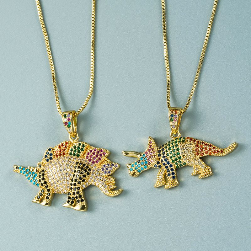 Copper Micro-inlaid Color Zircon Dinosaur Pendant Necklace