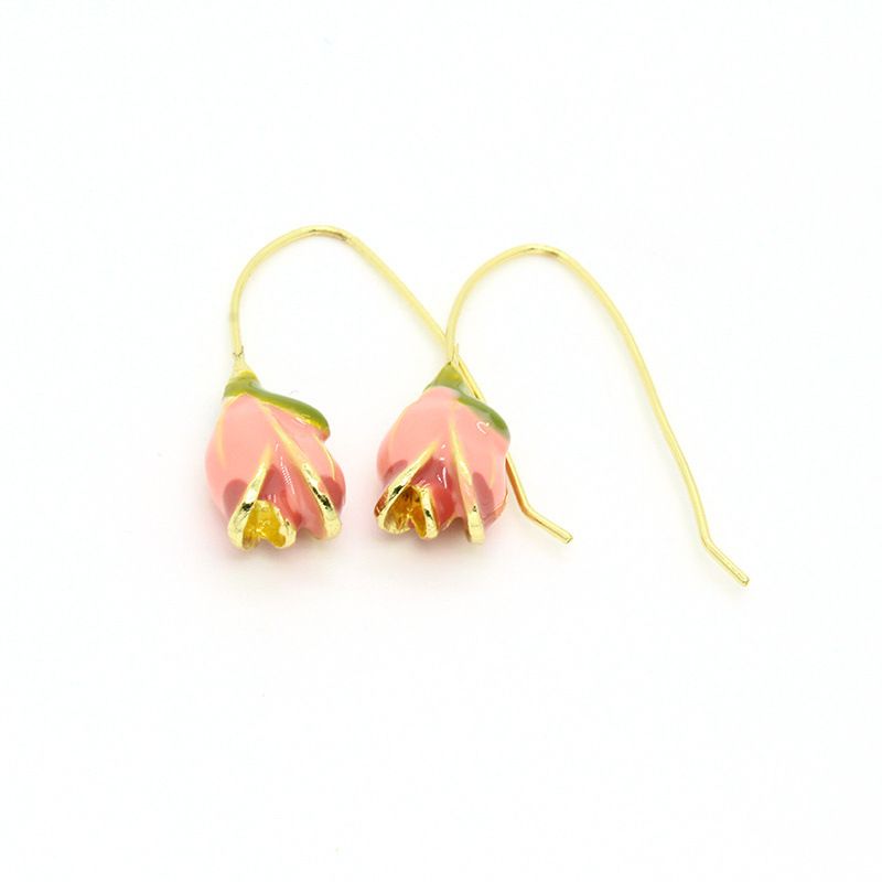 Retro Fashion Pink Tulip Metal Simple Flower Ear Hook Jewelry