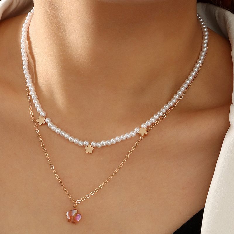 Collier De Perles Design De Niche Chaîne En Or Double Couche Bijoux Pendentif En Cristal