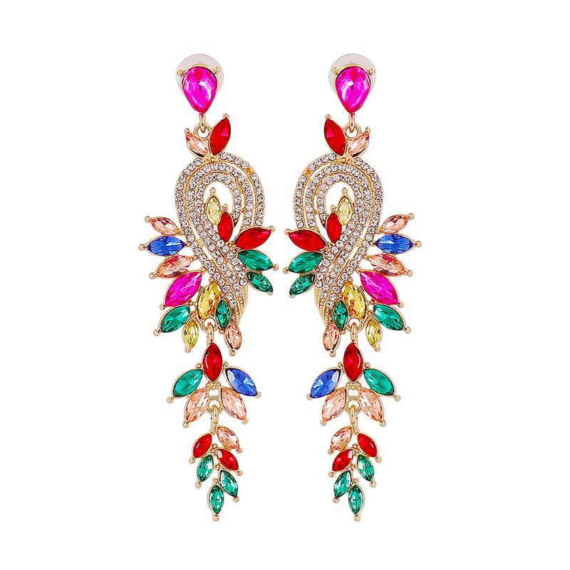 New Style European And American Leaf Brooch Shape Diamond Earrings