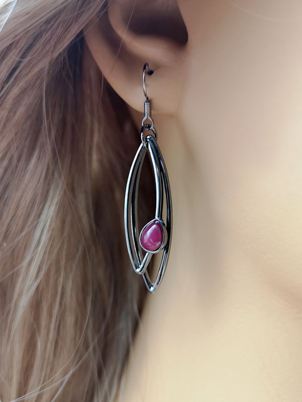 Neue Mode-rubin-ohrringe Kreative Blattförmige Lange Ohrringe