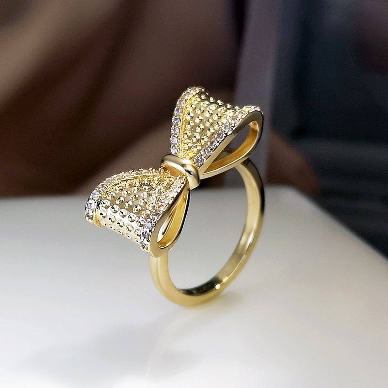 Fashion Micro-inlaid Zircon Bowknot Copper Ring