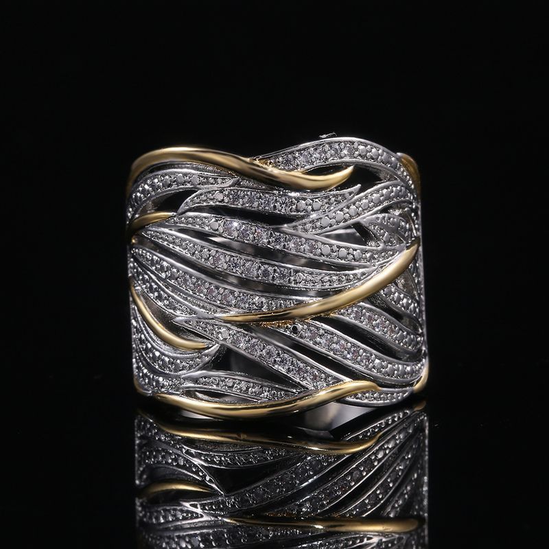 Retro Full Diamond Zircon Winding Multi-layer Gold Two-tone Ring