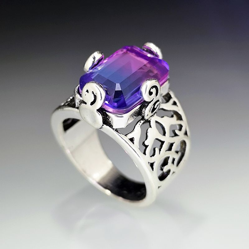 European And American Hollow Carved Inlaid Colorful Purple Tourmaline Ring