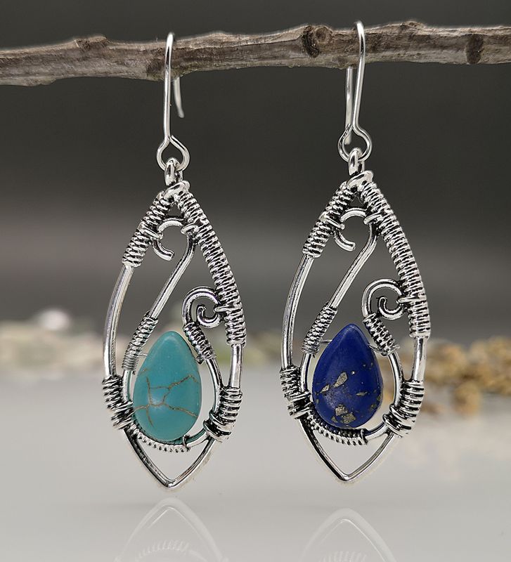 New Creative Lapis Lazuli Earrings Retro Winding Turquoise Earrings