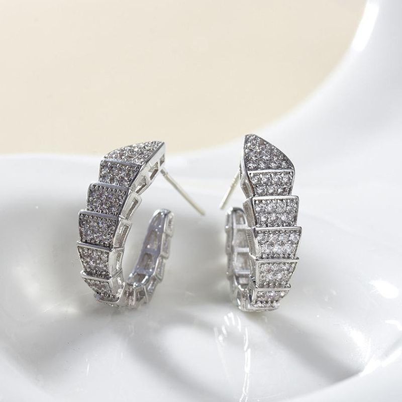 Boucles D&#39;oreilles En Forme De Serpent En Diamant Complet Boucles D&#39;oreilles En Cuivre En Os De Serpent