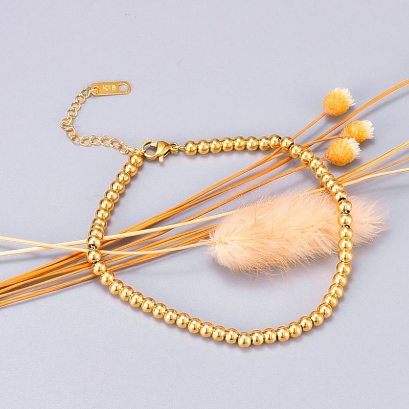 Pulsera De Acero De Titanio Con Cuentas Redondas De Moda Coreana De Color Oro Rosa Dorado