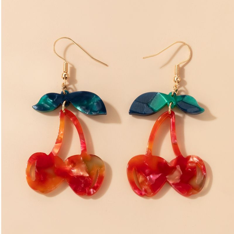 Ethnic Resin Fruit Ear Hook Geometric Irregular Cherry Earrings