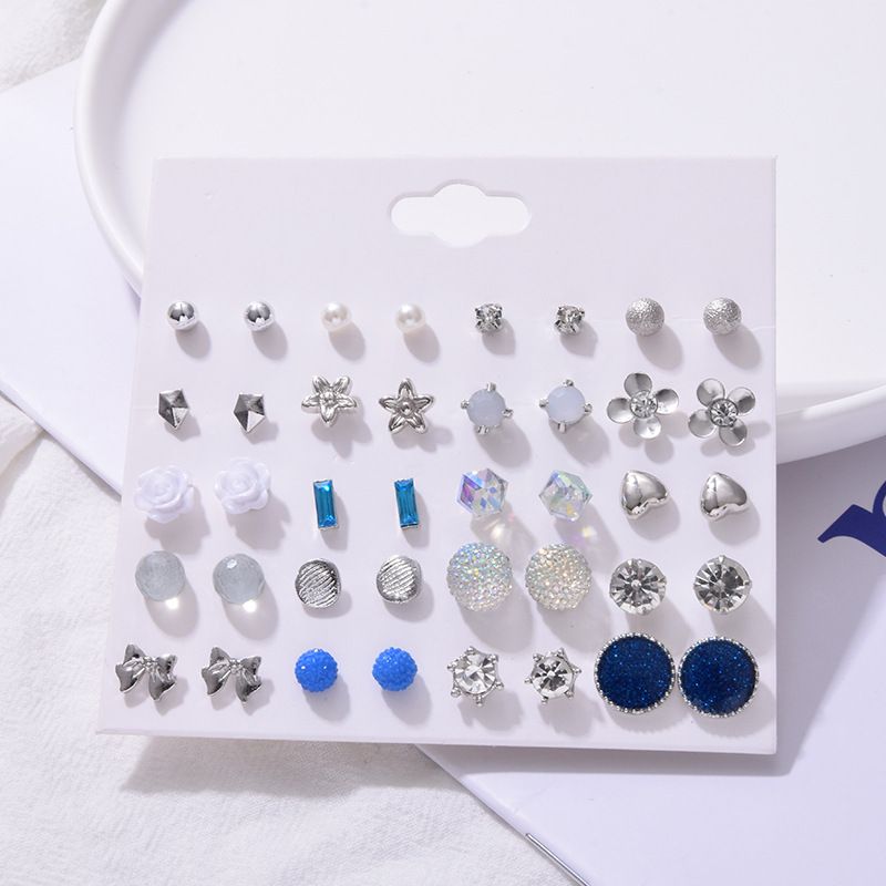 Retro Blumennische Modische Beliebte Perlenschleife 20 Paar Ohrringe Set