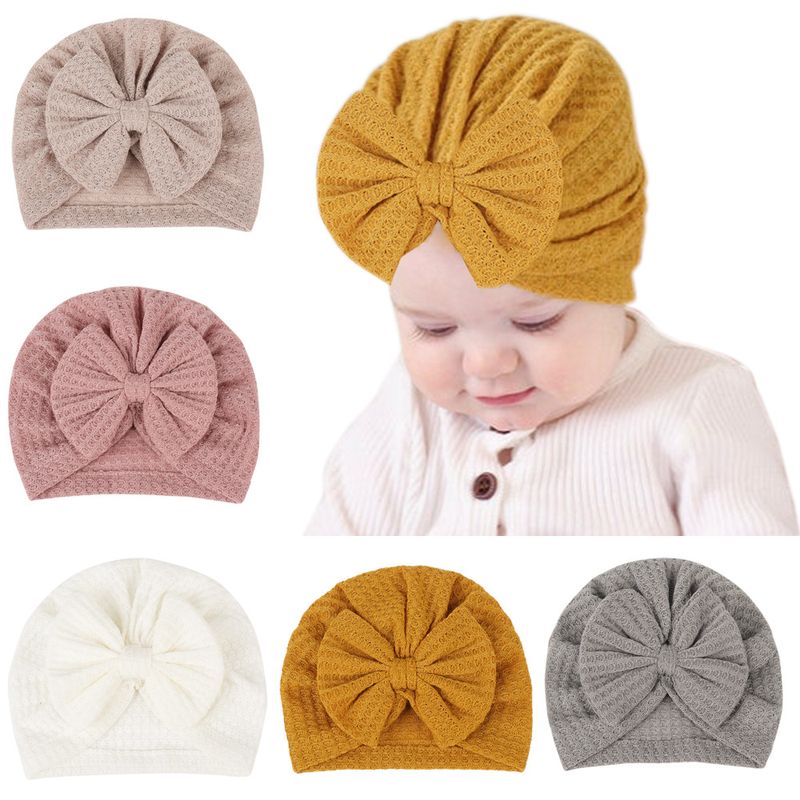 Children's Hat Wholesale Solid Color Baby Fetal Bowknot Check Pattern Hedging Cap