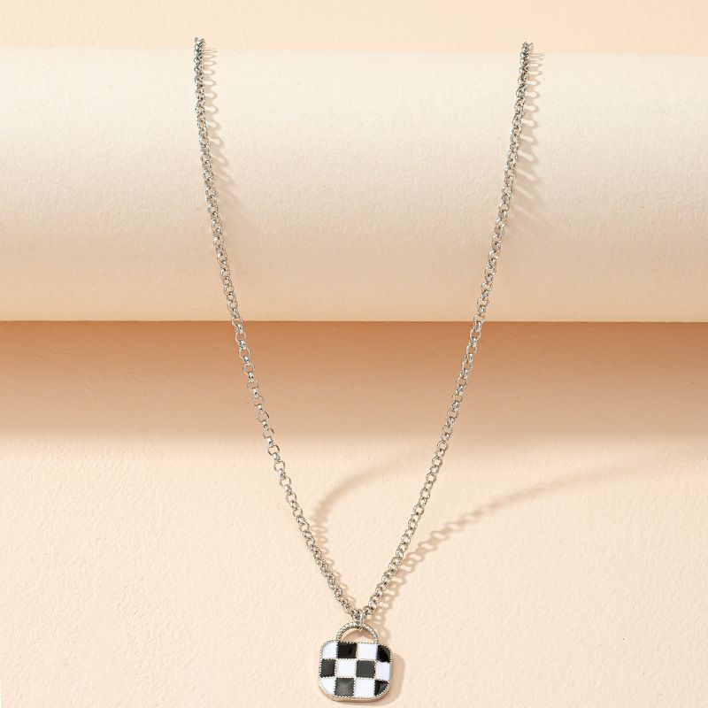 Fashion Black And White Checkerboard Alloy Necklace
