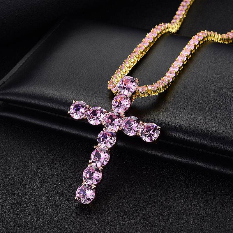 Hip Hop Super Cool Medium Zircon Cross Pendant Trend Necklace