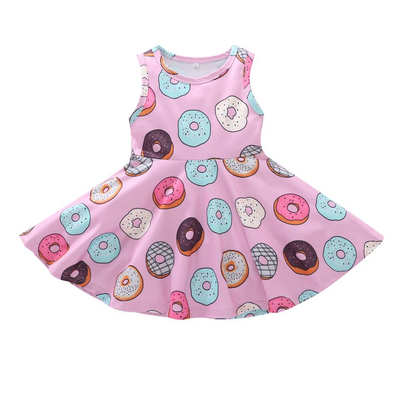 New Girls Dress Summer Children Princess Dress Macaron Print Little Girl Skirt