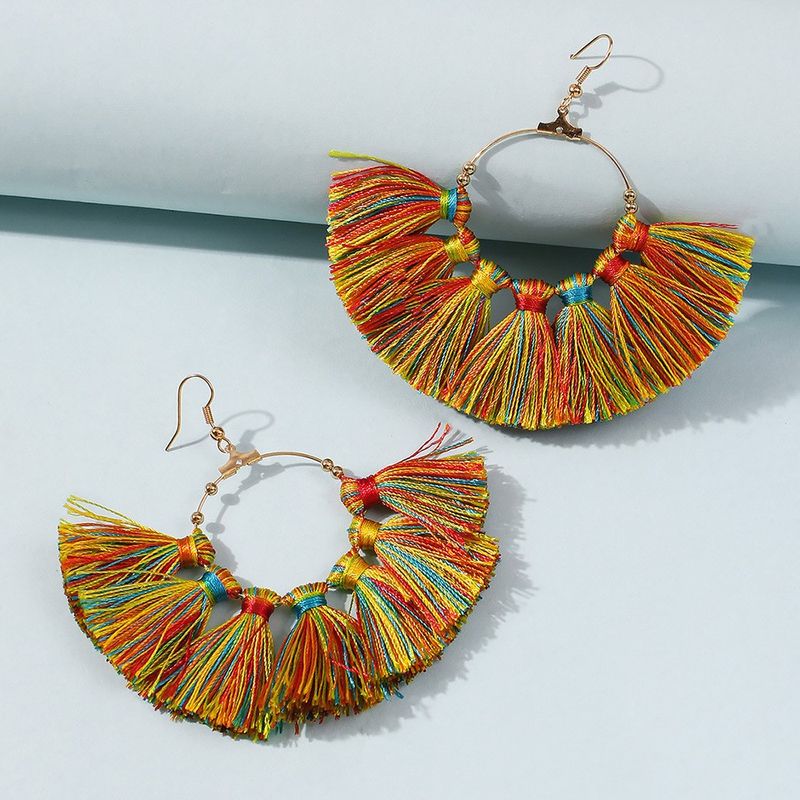 Exaggerated Color Tassel Ethnic Style Earrings Wholesale