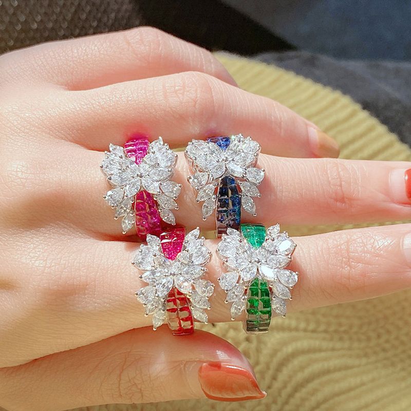 Rainbow Bridge Micro-embellished Emeralds Couple Ring Wholesale